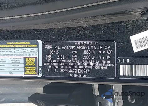 2017 Kia Forte Lx из США, поврежденный, VIN 3KPFL4A72HE017471